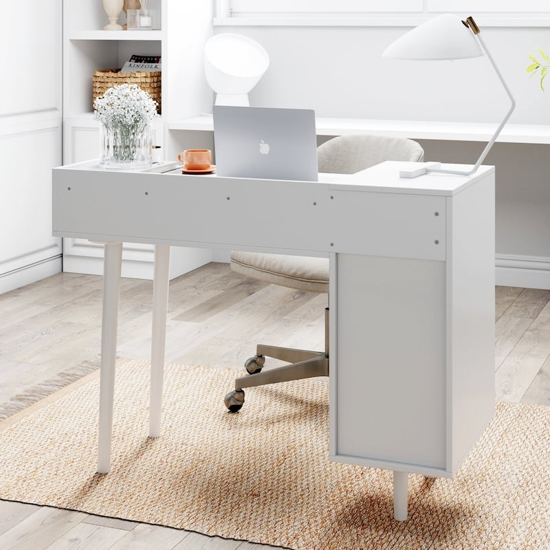 Nathan James Daisy Modern Farmhouse Desk with Storage and Brass Accent Knobs