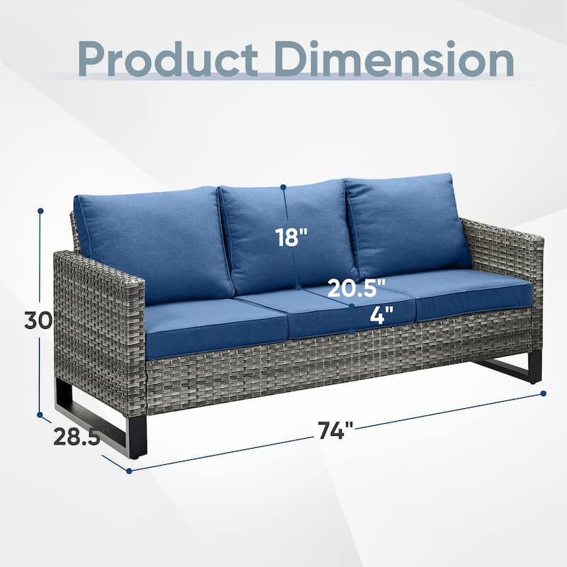 Outdoor Sofa with Swivel Chair Ottomans & Fire Pit Table - Blue cushion - Grey