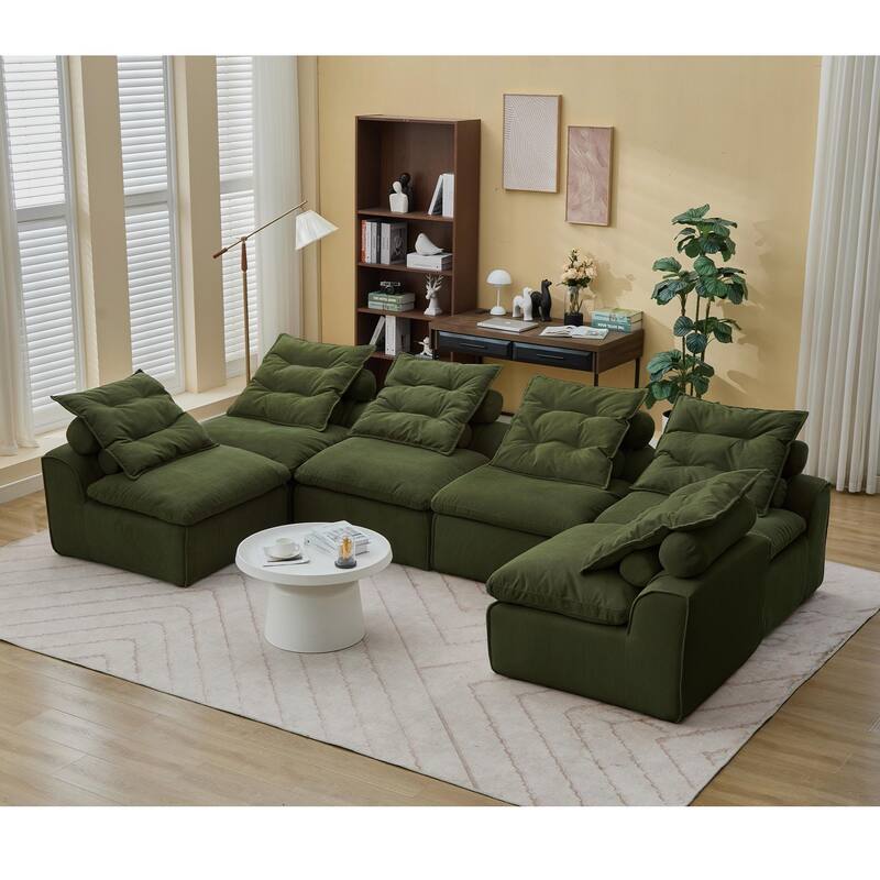 132" Modular Corduroy Sectional Sofa with 12 Pillows & Armless Design