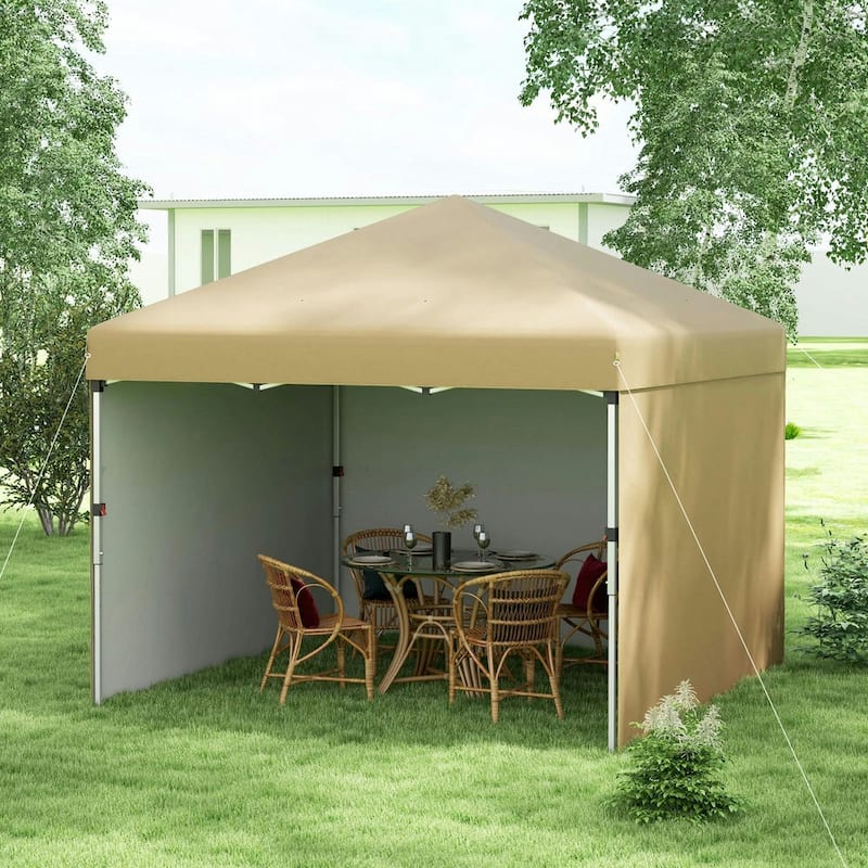 10'x10' Pop Up Canopy Tent with 3 Sidewalls,Leg Weight Bags,Carry Bag - Beige