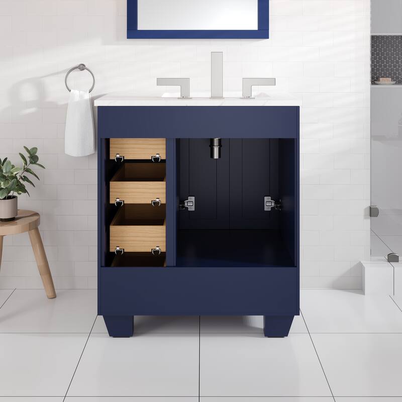 Eviva Acclaim 28 in. Bath Vanity with White Carrara Quartz Top
