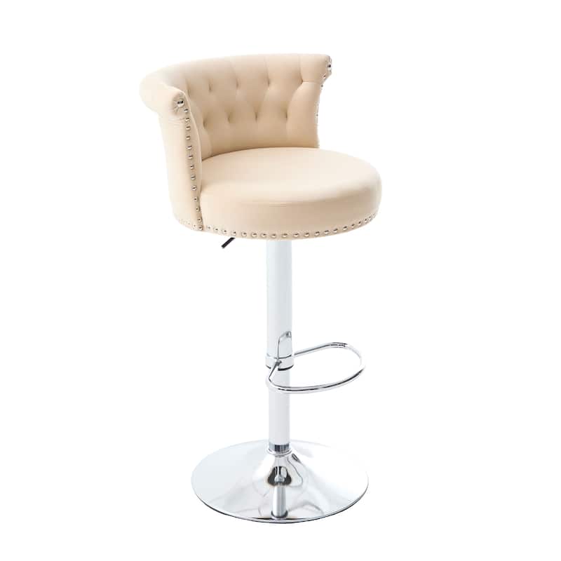 Velvet Bar Stool Set of 2, Adjustable Swivel Bar Stools with Silver Plated Metal Leg, Chrome Nailhead, Counter Height Chair