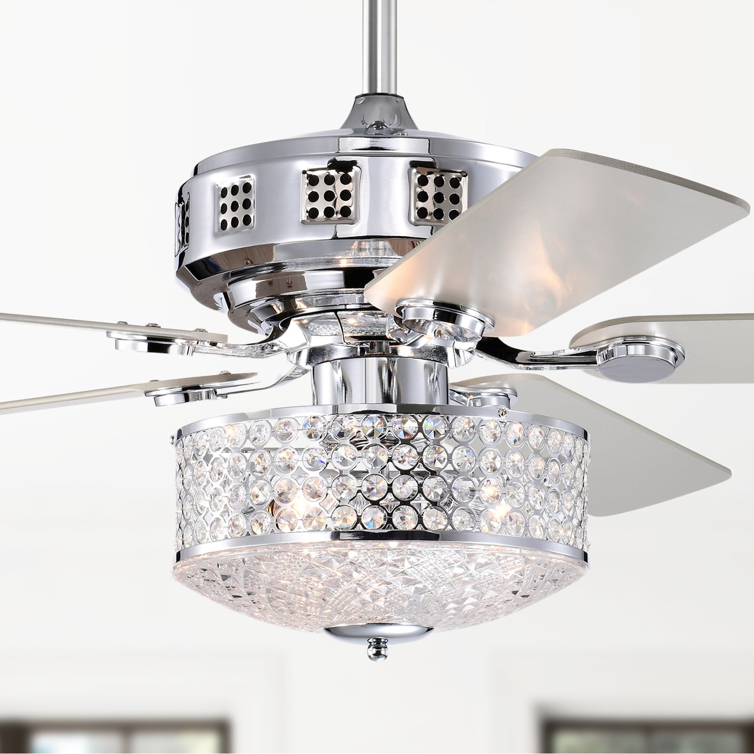 Warehouse of Tiffany Callen 52 Inch Glam Style Chrome Finish Crystal Ceiling Fan 3 Light with Remote