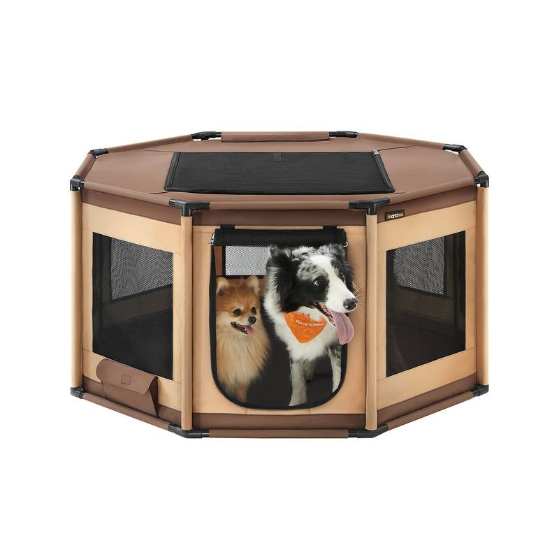 Dog Playpen, PVC Pipe Frame, Breathable Mesh, Double Openings, with Storage Bag