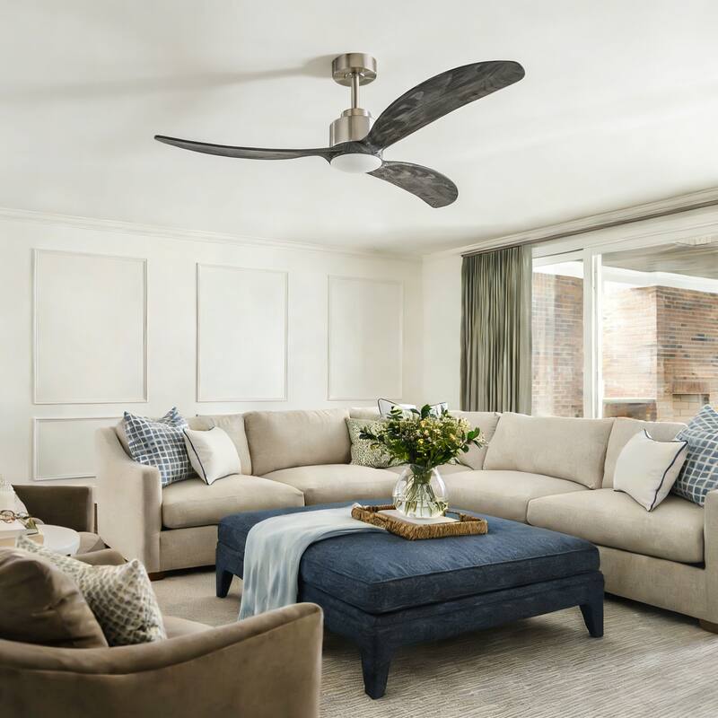 Sofucor 52 inch Ceiling Fan with Light and Remote,Solid Wood Blades,Dimmable,Noiseless,for Bedroom Living Room Gazebo Patio