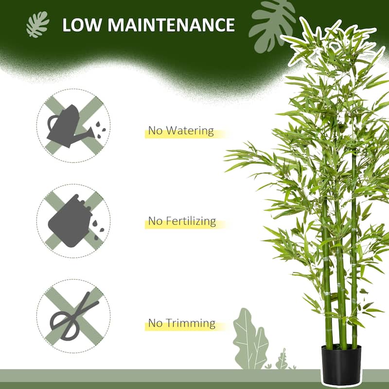 Artificial Bamboo Plant 59 Inch Green Lifelike Indoor Outdoor Decorative Plant with 336 Leaves and Cement Pot - 6.75" x 5.75" H