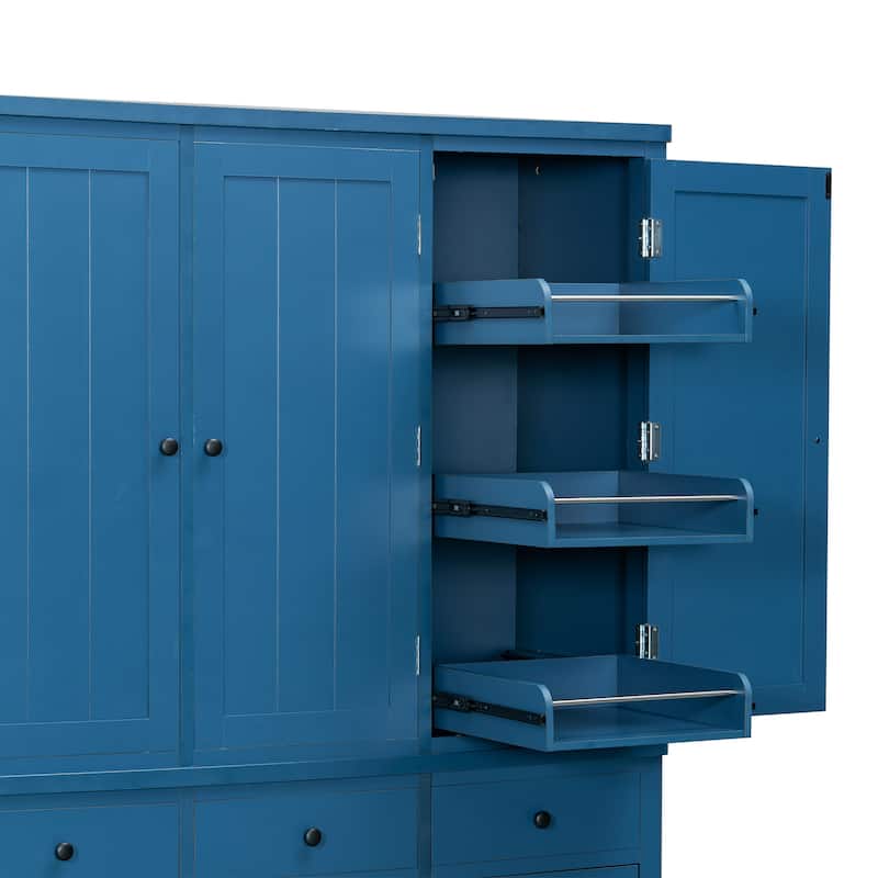 75" Farmhouse Kitchen Pantry Cabinet with Door Shelves, Large Freestanding Cupboard with Pull-Out Trays