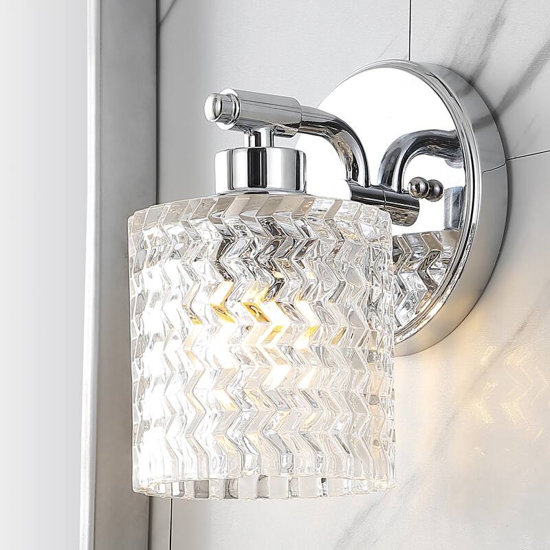 Manhattan Vintage Iron/Chevron Pattern Glass Farmhouse Cottage LED Vanity Light, by JONATHAN Y