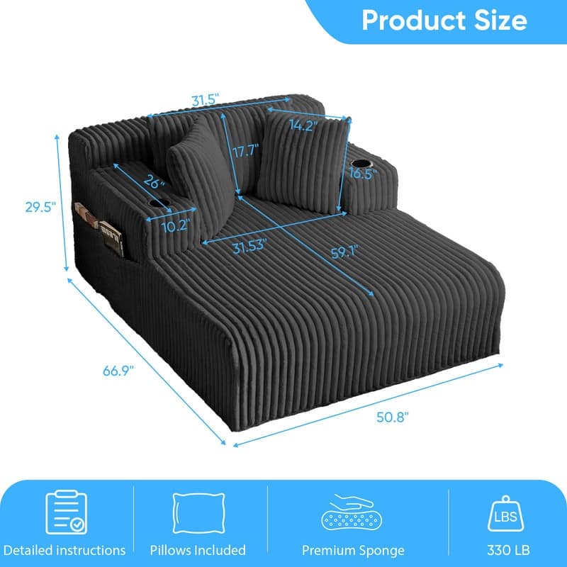 Mixoy Corduroy 51"Chaise Lounge 1-Seater Sofa Chair With Storage