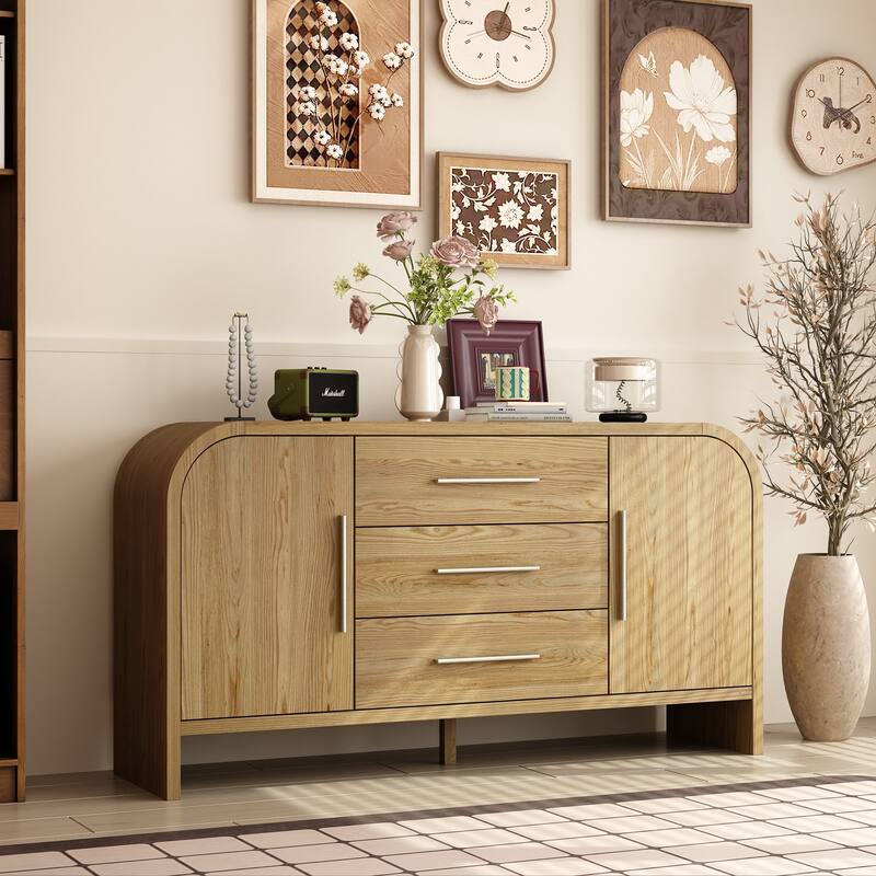 Rounded - corner Storage Cabinet: Light Wood Finish with a Soft - edged Design for Ample Storage