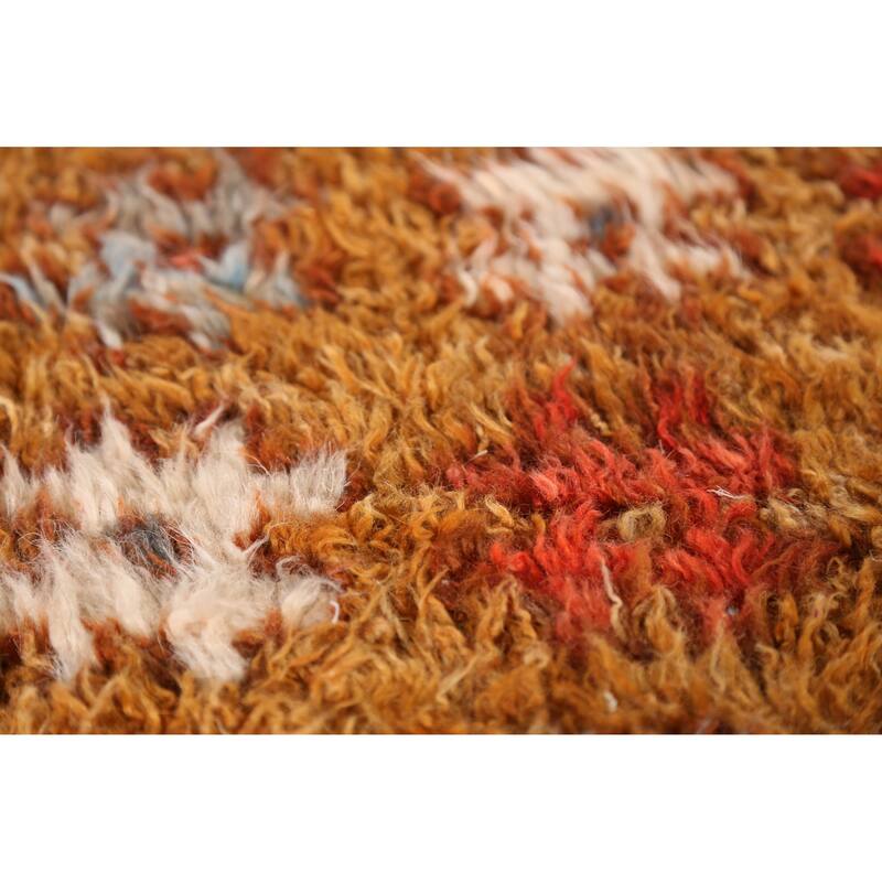 Geometric Moroccan Shaggy Oriental Rug Handmade Wool Carpet - 5'11" x 8'8"