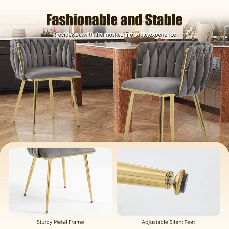 HOMEFUN Velvet Upholstered Tufted Side Dining Chair With Golden Legs（set of 2）