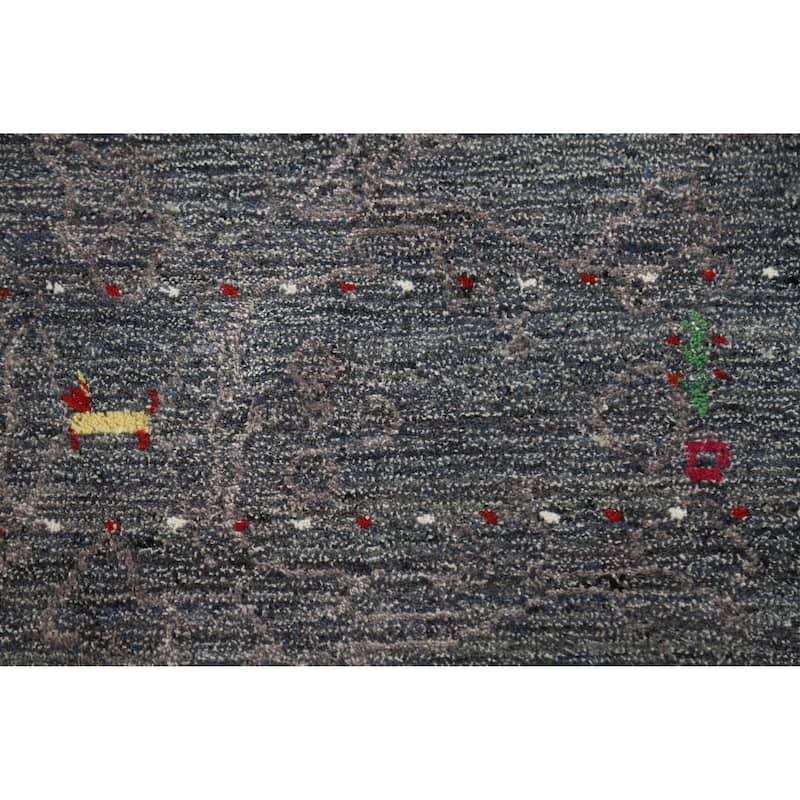 Tribal Gabbeh Indian Area Rug Handmade Grey Oriental Wool Carpet - 5'5" x 7'7"