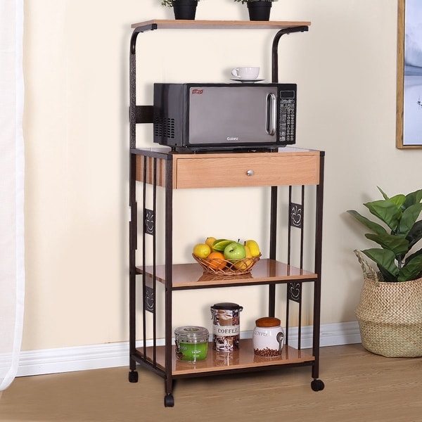Costway 59'' Bakers Rack Microwave Stand Rolling Kitchen Storage Cart w/Electric Outlet - as pic