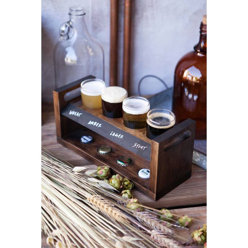 Craft Beer Flight Beverage Sampler, (Acacia Wood)