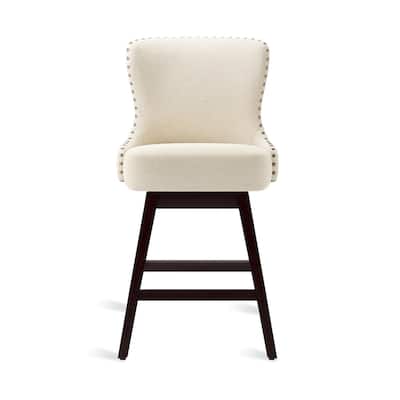 26 in. Mid-Century Modern Counter Stools Wood Frame Swivel Bar Stools with Faux Leather/Fabric Upholstered Seat