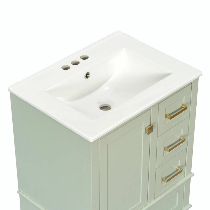 24.8" Bathroom Vanity with Ceramic Sink, Modern Freestanding Cabinet with Soft-Close Door and 3 Storage Drawers