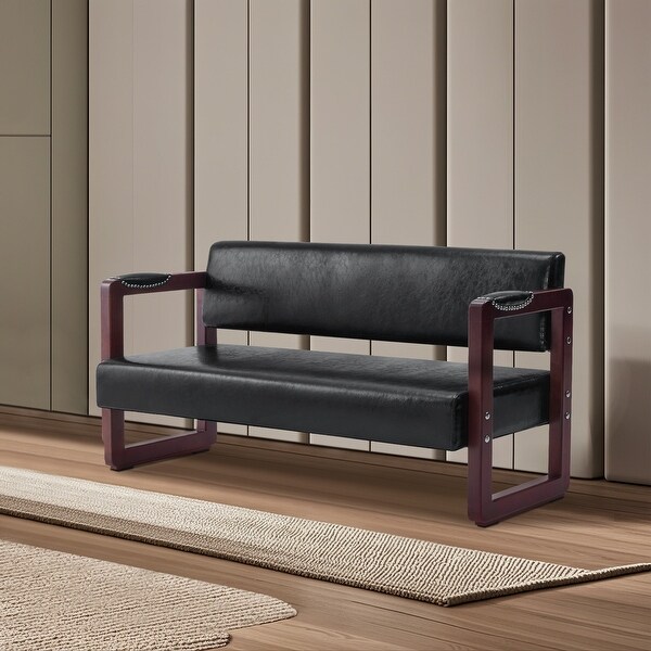 BarberPub Upholstered Waiting Room Chairs Bench with Backrest Faux Leather Armed Bench 23 D x 61.2 W x 29.9 H On Sale Bed Bath Beyond 40864363