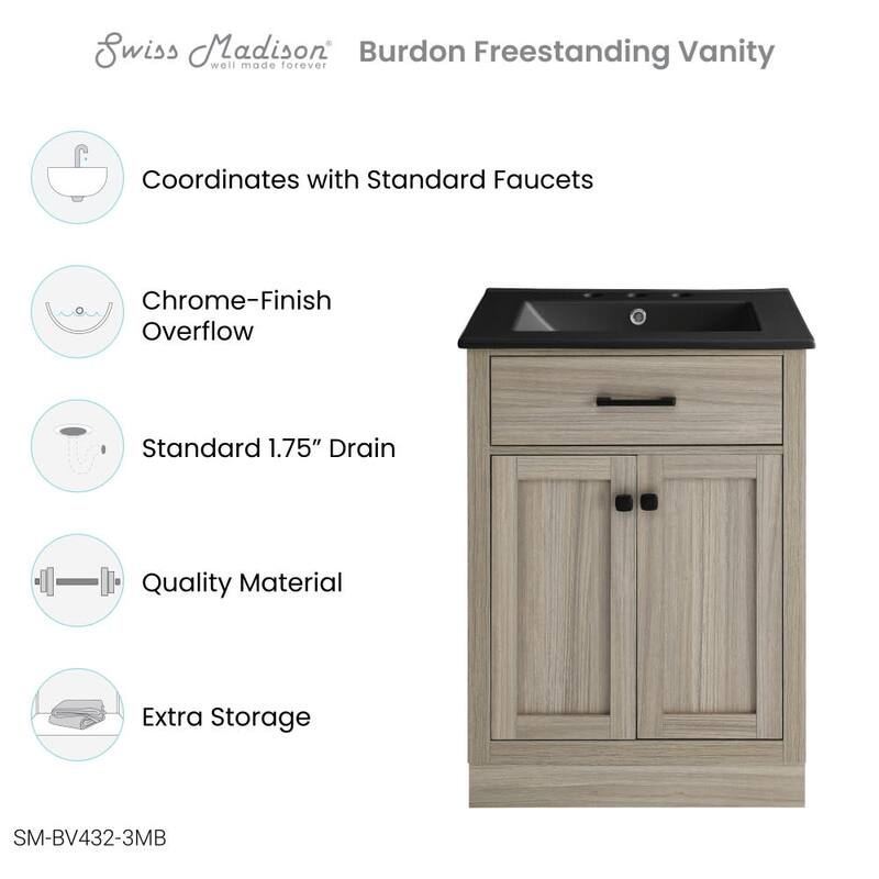 Swiss Madison SM-BV432-3MB Burdon 24" Free Standing Single Basin