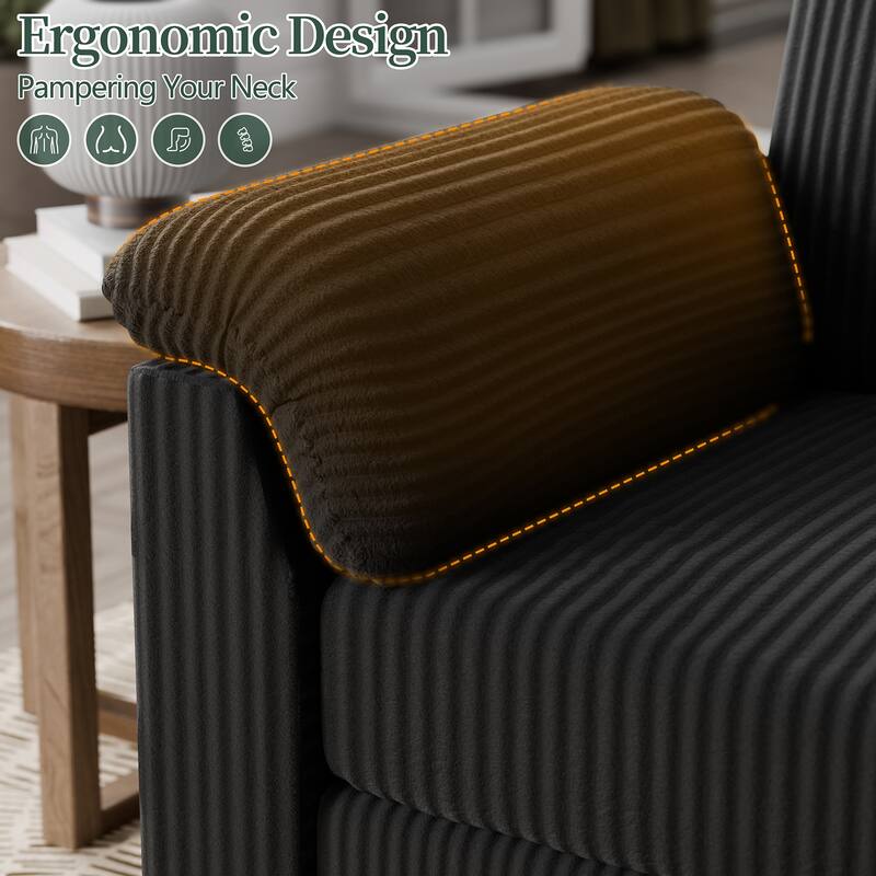 Corduroy Sectional Sofa Couch with Storage