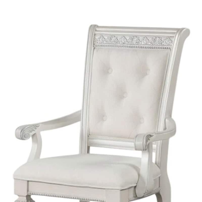 Miamy Dining Armchair Set of 2, Solid Wood, Ivory Button Tufted Fabric