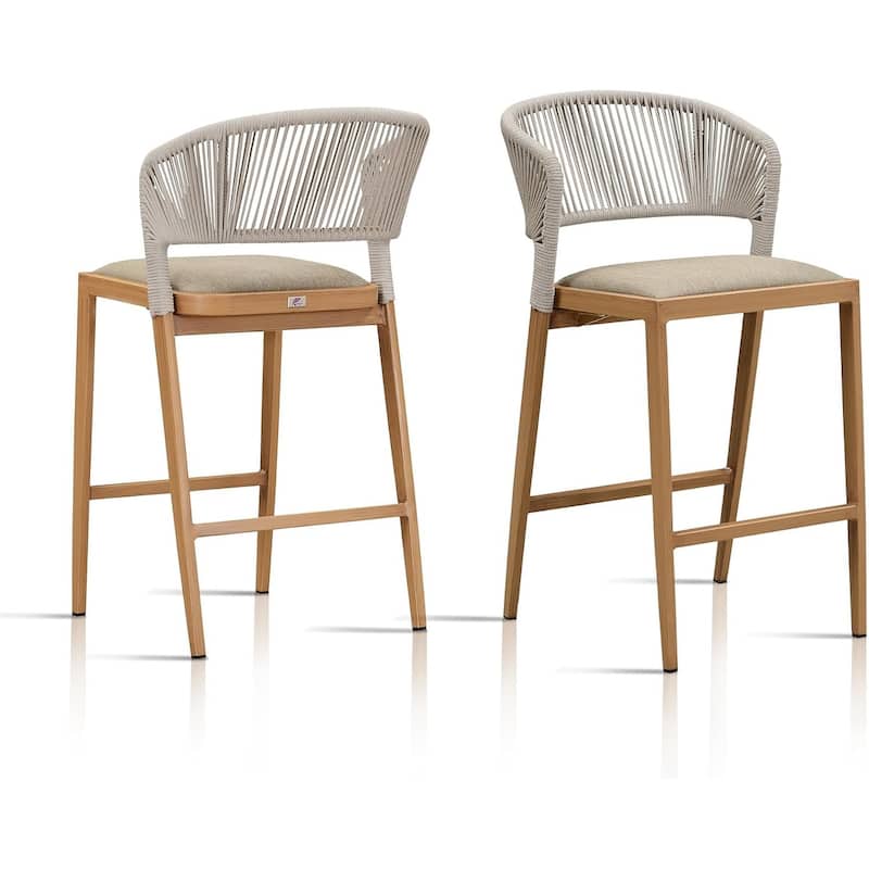 PURPLE LEAF Bar Stool Set of 2 Outdoor Rattan Bar Chair with Back Metal Bar Height Stool Wicker Barstool Dark Grey - N/A - Counter Height-cinerous Cushion