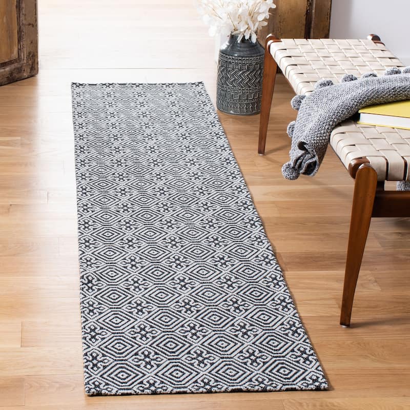 SAFAVIEH Augustine Melitina Contemporary Cotton Rug - 2' x 8' Runner - Black/Light Grey