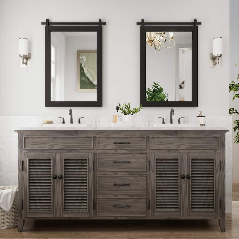 Farmhouse Barn Door Solid Wood Frame Bathroom Vanity Wall Mirror