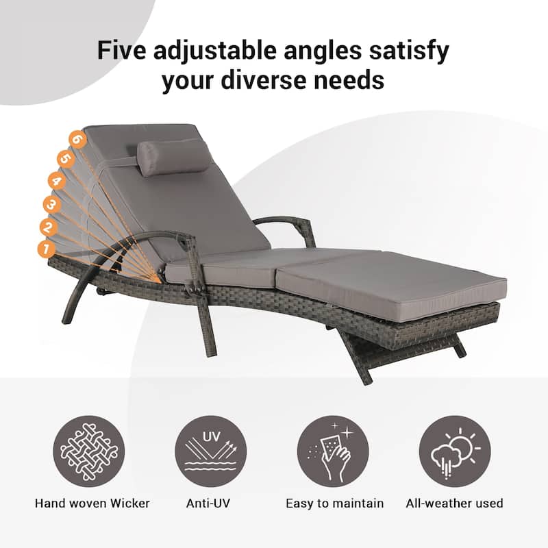 Outdoor Wicker Long Reclining Chair Set of 2 with Cushions