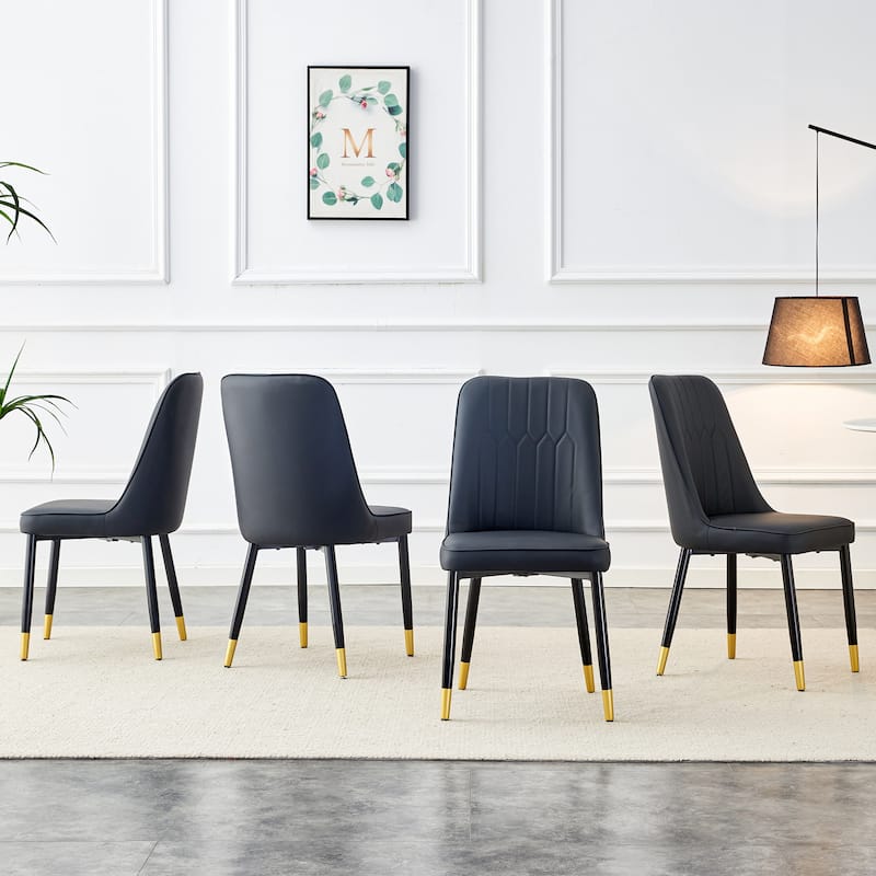 Modern Faux Leather Dining Chair Set of 4, Upholstered Kitchen Side Chair with Metal Legs Armless Chair for Living Room
