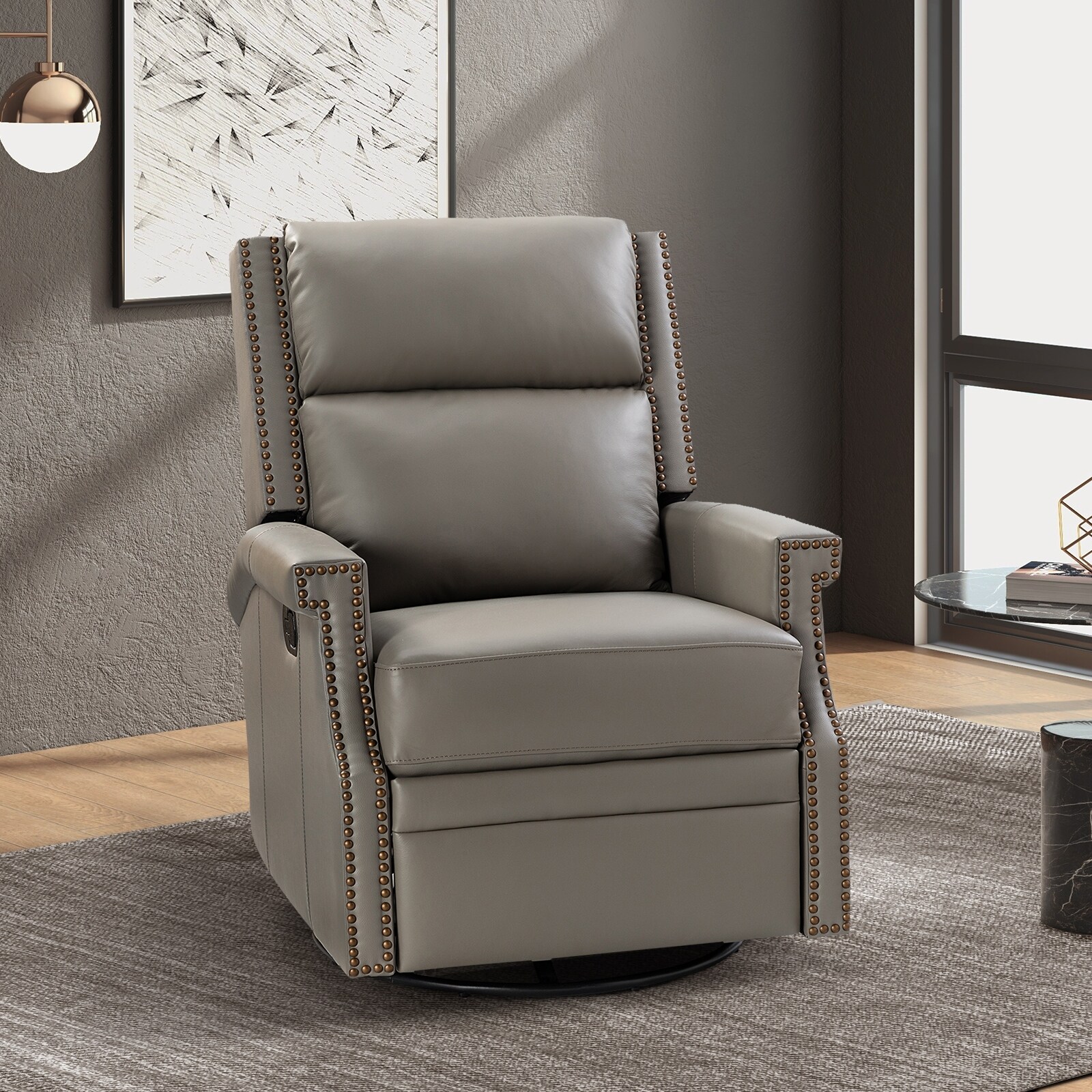 Echidna Transitional Genuine Leather Swivel Rocker Nursery Chair