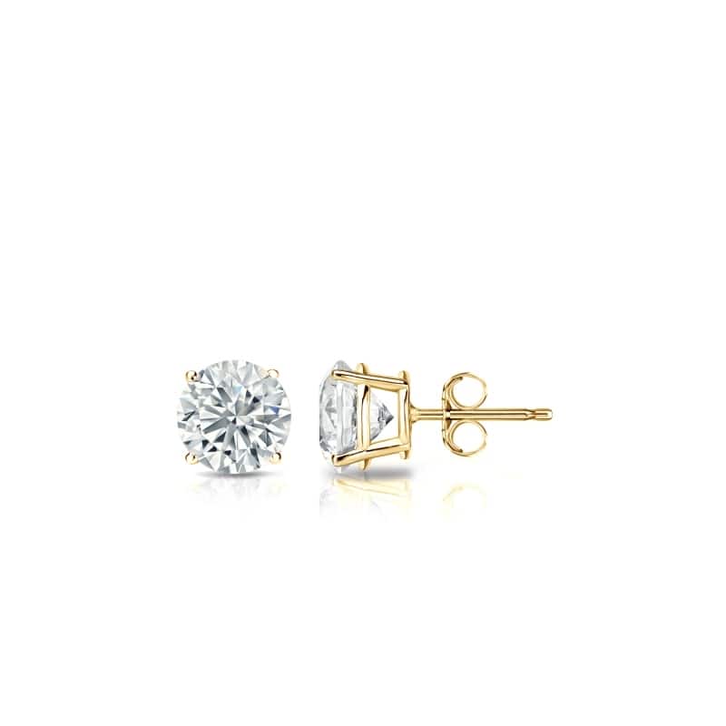 Auriya Lab Grown Round 4-Prong Diamond Stud Earrings 2.00 to 10.00 ct. tw. Push-Back (D-E VVS) - 2.50ct. tw. - Gold - Yellow