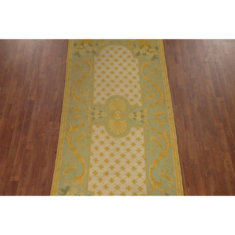 Flat-Weave Vegetable Dye Savonnerie Runner Rug Wool Carpet - 4'3" x 10'1"