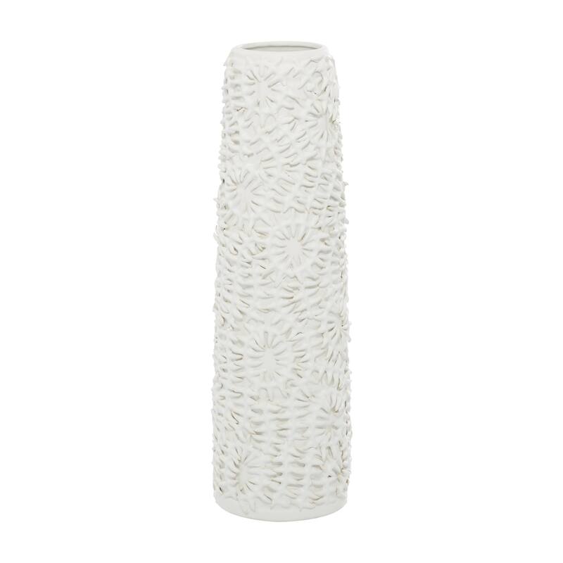 Ceramic Leaf Embossed Decorative Vase - White - Roche River Decor - White - 6"W, 21"H