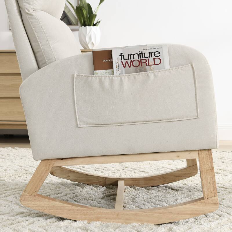 Modern Accent High Backrest Rocking Chair with Two Side Pocket