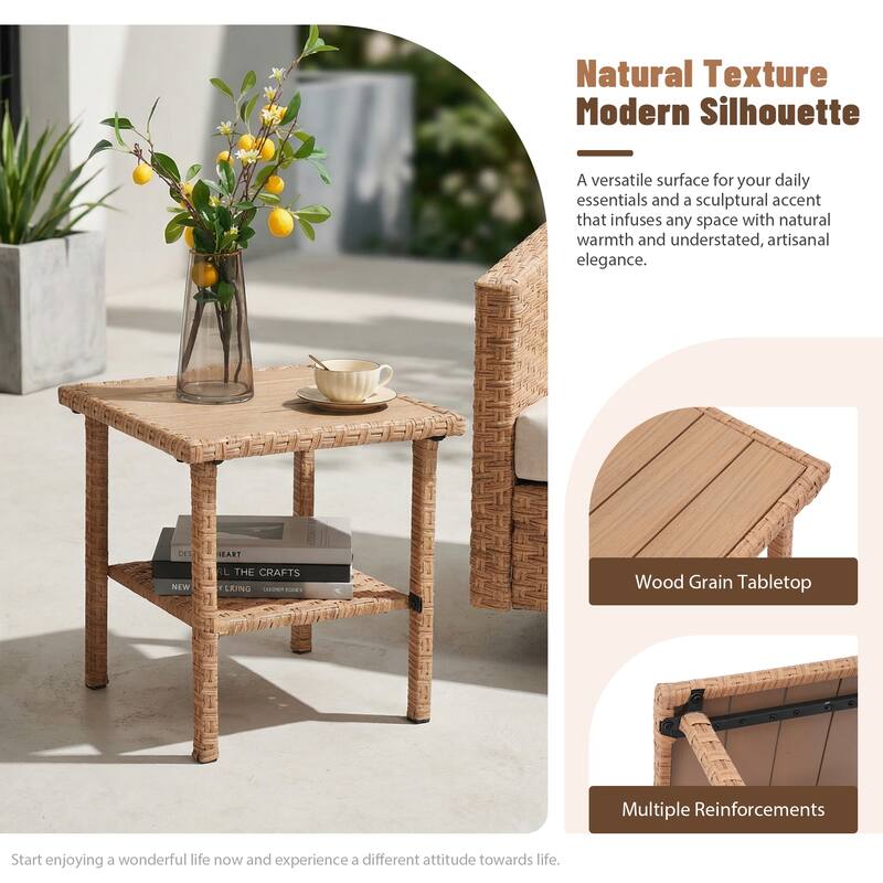 3-piece Cushioned Patio Wicker Swivel Chairs Set with Side Table Outdoor Armchair Sofa Set