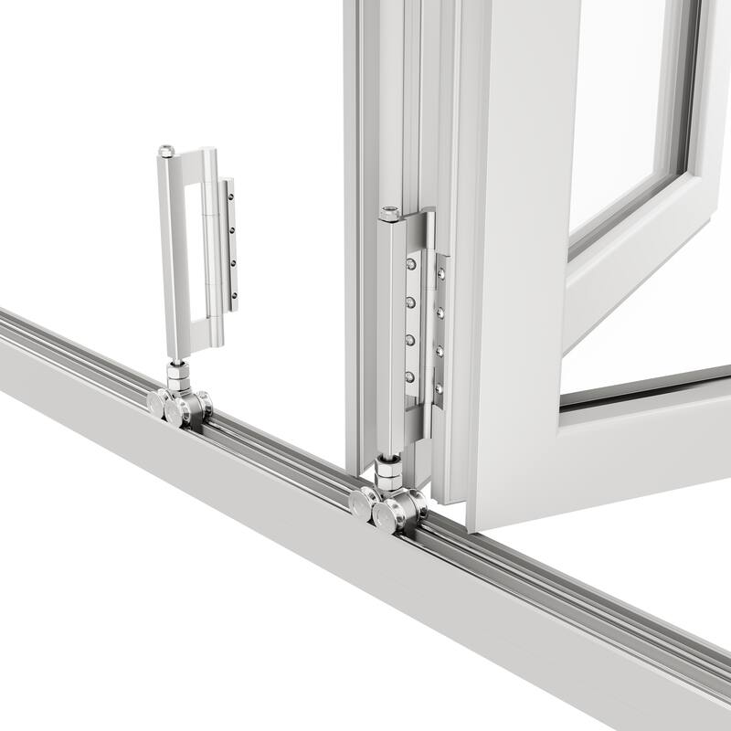 KaMic 168"×96" 5 Panels Aluminum Folding Door In White,Folded Out From Left To Right Model #:FD5PWH16896-LR