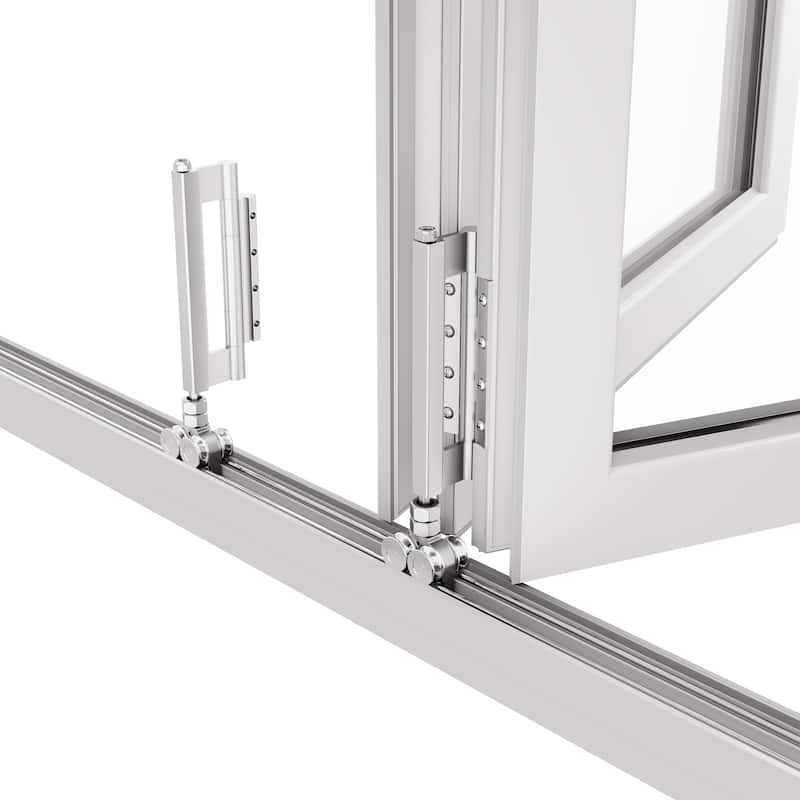 KaMic 168"×96" 5 Panels Aluminum Folding Door In White,Folded Out From Right To Left Model #:FD5PWH16896-RL