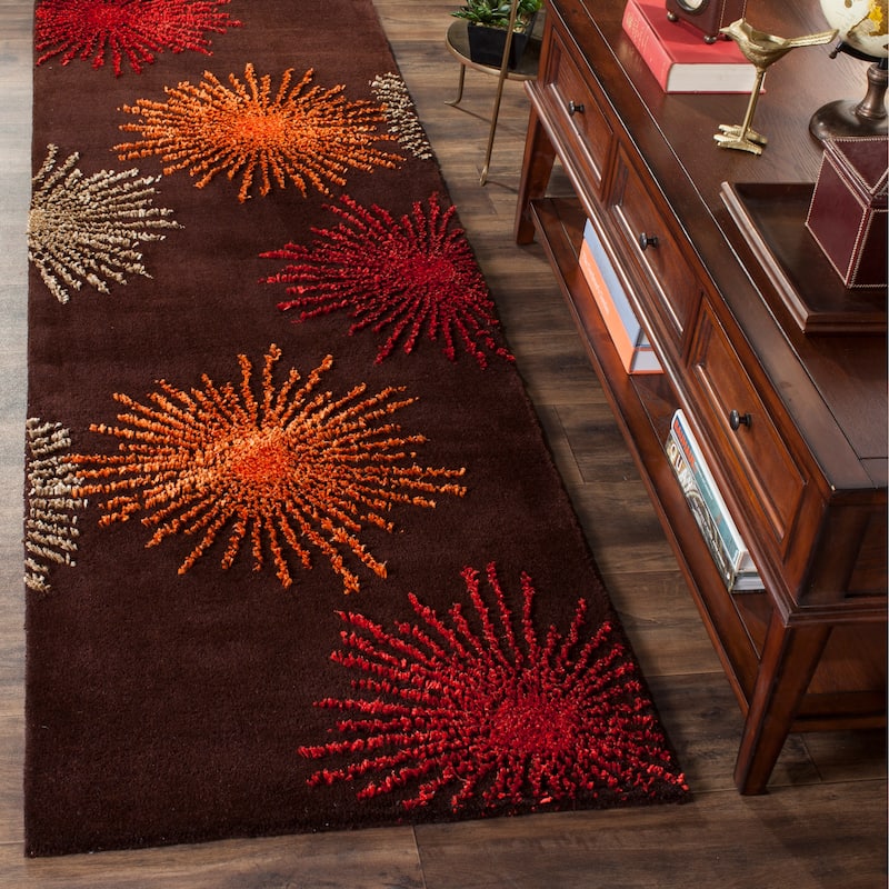 SAFAVIEH Handmade Soho Miyase Burst New Zealand Wool Rug - 2'6" x 8' Runner - Brown/Multi