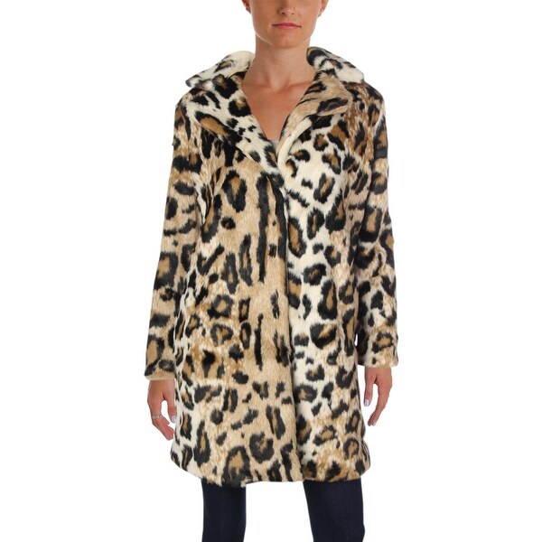 Cupcakes And Cashmere Womens Faux Fur Coat Winter Leopard Print Cupcakes And Cashmere Womens Faux Fur Coat Winter Leopard Print