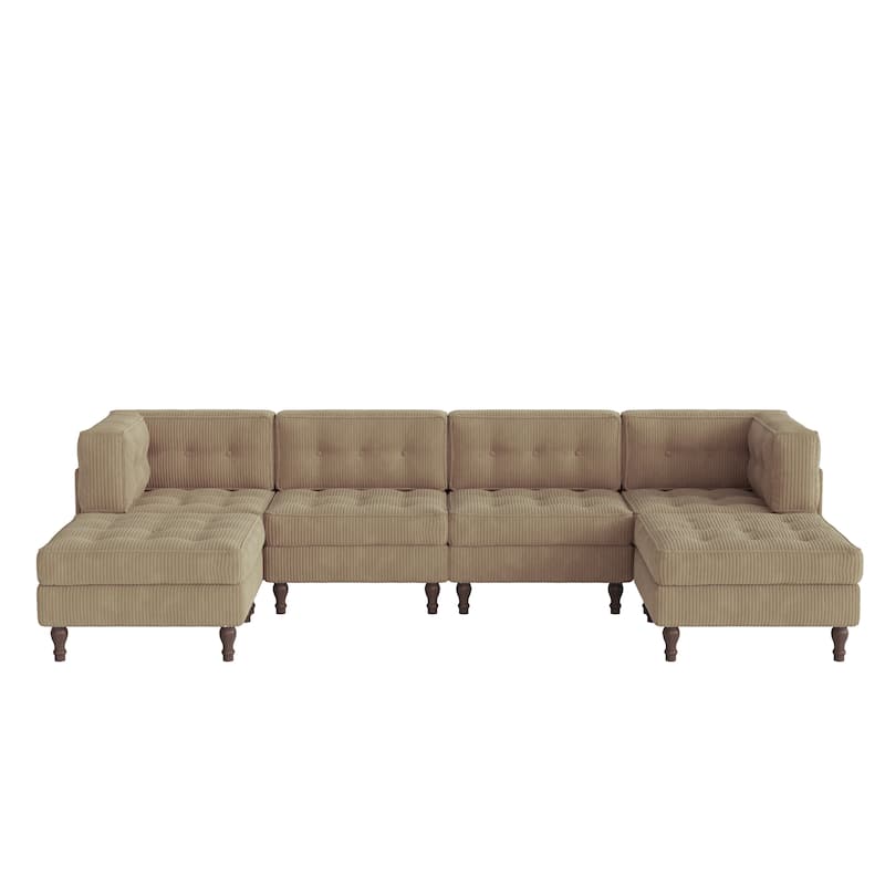 Oversized Modular Sectional Corduroy Fabric Tufted Sofa