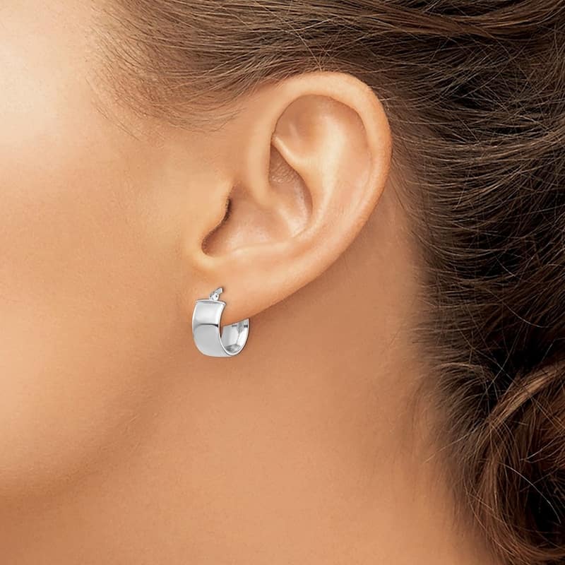 Curata 14k White Gold High Polished 7mm Hoop Earrings - 15.34x14mm Wide 7mm Thick