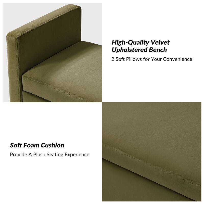 Angelus Modern 56''W Upholstered Flip Top Storage Bench withTwo Pillows and Arms by HULALA HOME