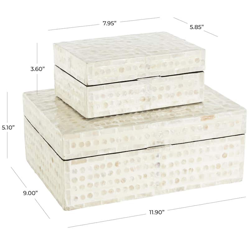 Mother of Pearl Shell Geometric Handmade Mosaic Dot Storage Decorative Box - Set of 2 Cream - Roche River Decor