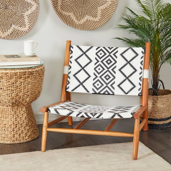 slide 1 of 7, Black Wood Bohemian Accent Chair - 28 x 30 x 30
