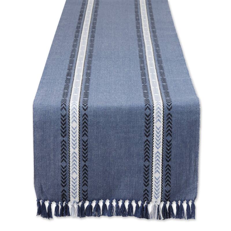Dobby Striped Fringe Ribbed Table Runner - 72" - Blue