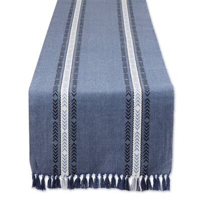 Dobby Striped Fringe Ribbed Table Runner - 72" - Blue