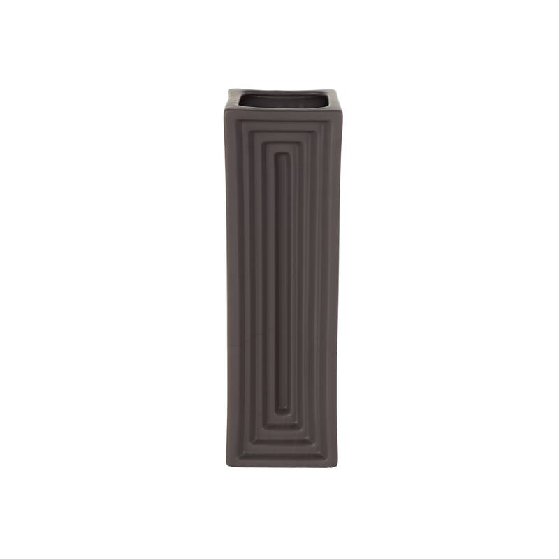 Black Ceramic Geometric Concaved Rectangular Decorative Vase