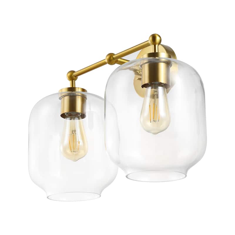 SAFAVIEH Lighting Hildegunn 2-Light 17-inch Glass Shade Wall Sconce with Bulbs - 17 In. W x 8.8 In. D x 12.8 In. H