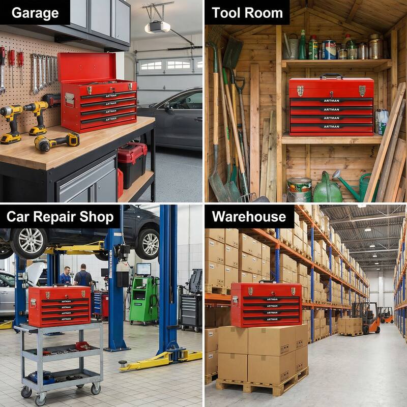 Anmytek Red 20 Inch Heavy Duty Steel Tool Box with Drawers and Metal Lock Closure Portable Tool Storage Chest and Organizer